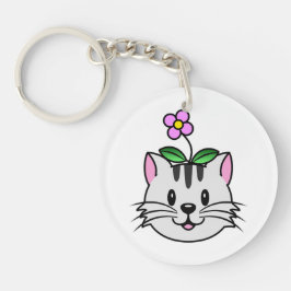 Llavero Un gato Personalizado con flor en la cabeza