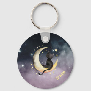 Llavero Un gato Personalizado lindo en la luna
