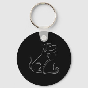 Llavero Un Gato Y Un Perro Amistad Silhoutte