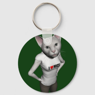 Llavero Un gracioso gato blanco siamés ama a los ratones