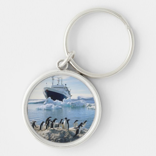 Llavero Un grupo de pingüinos que se colocan en una playa (Frente)