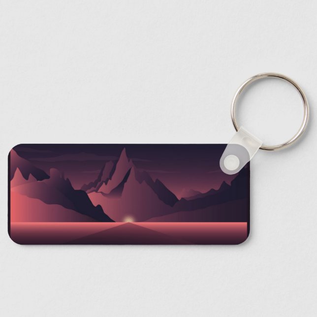 Llavero Un ilustracion de atardecer de montaña (Anverso)