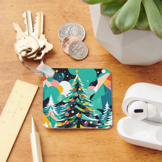 Llavero Un ilustracion moderno de árboles de navidad 1 - C (Escritorio )