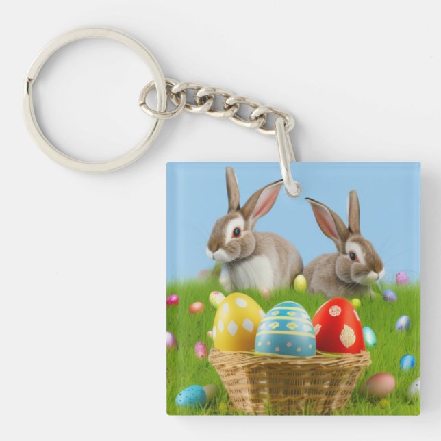 Llavero Un lindo conejo de Pascua para un ánimo positivo (Frente)