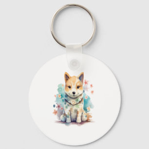 Llavero Un lindo perro bien comportado en un floral