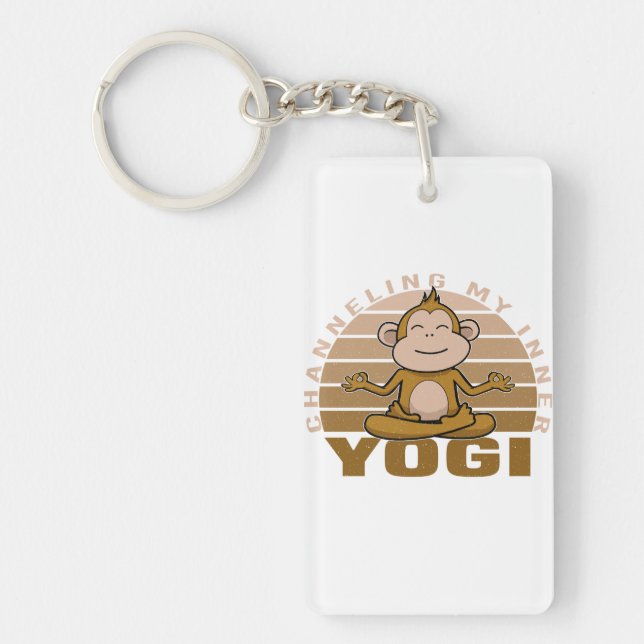 Llavero Un mono gracioso que hace yoga. (Frente)