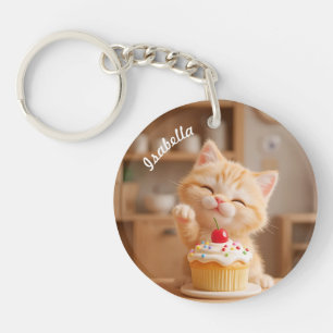 Llavero Un Naranja gatito lindo con un pastel