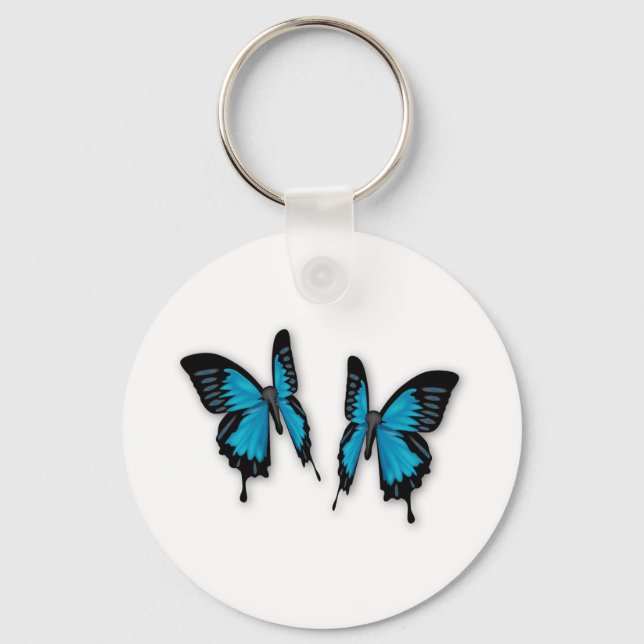 Llavero Un par de mariposas tropical azul (Anverso)