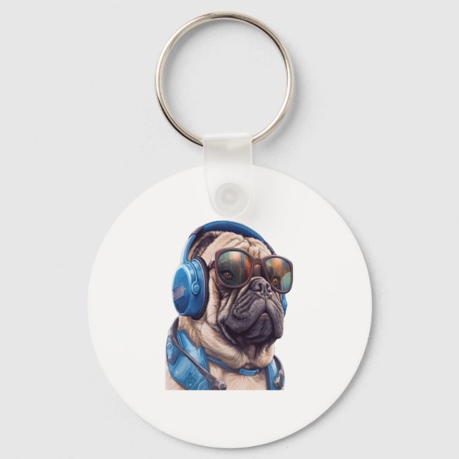 Llavero Un perro habu llevando gafas de sol y audífonos (Anverso)