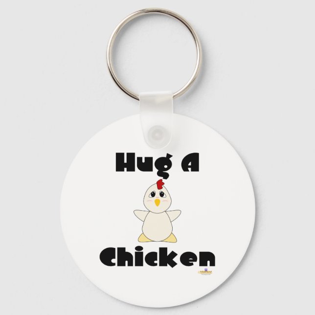 Llavero Un Pollo Blanco Hugable Abraza A Un Pollo (Anverso)
