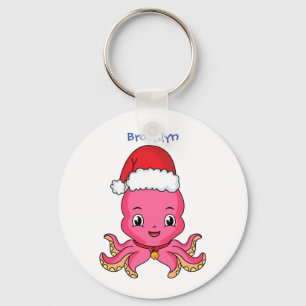 Llavero Un pulpo alegre lindo usando Navidades gorra perso