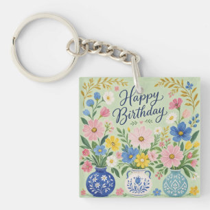 Llavero Un trío de flores de cumpleaños