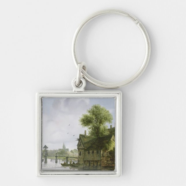 Llavero Una ciudad en un río con un puente (Frente)