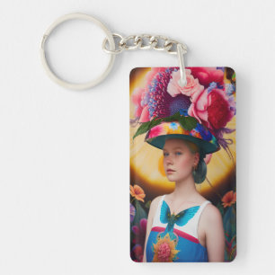 Llavero Una dama con un gorra floral