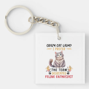 Llavero ¿Una dama de gato loca o un entusiasta felino?