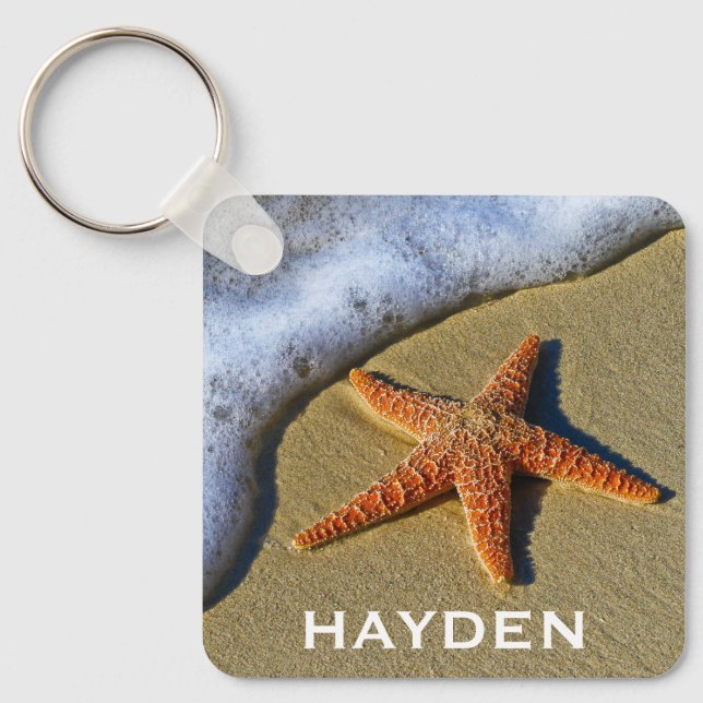 Llavero Una estrella de mar en la playa personalizada (Anverso)