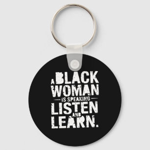 Llavero Una Mujer Negra Está Hablando Escucha Y Aprende Ca