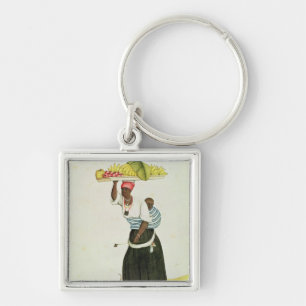 Llavero Una mujer que lleva una bandeja de fruta en su