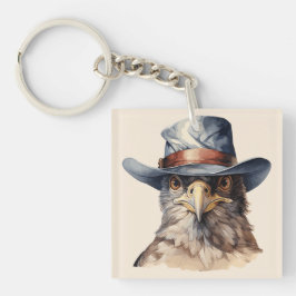 Llavero Una pichón divertida con un gorra de vaquero, acua