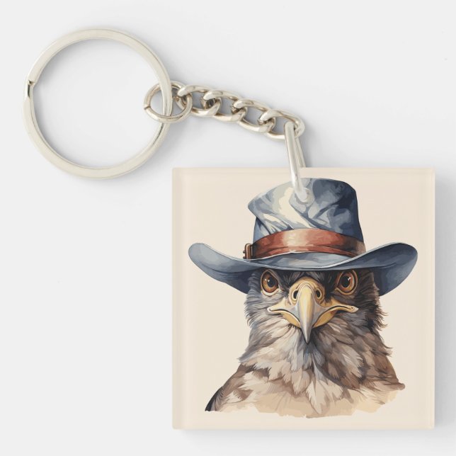 Llavero Una pichón divertida con un gorra de vaquero, acua (Frente)