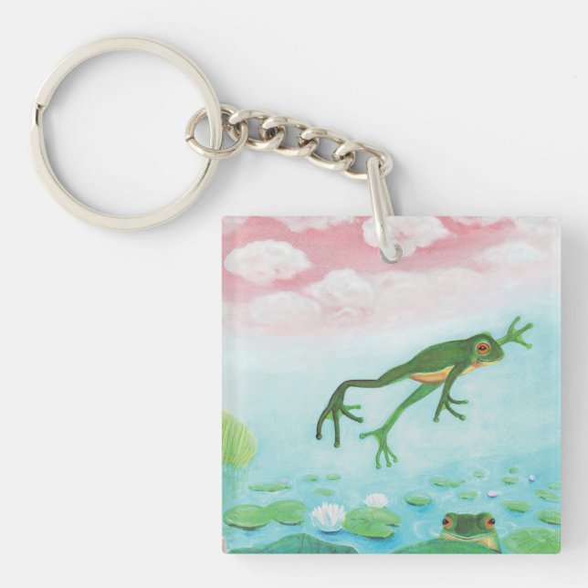 Llavero Una Rana Salta Al Ilustracion Del Estanque (Frente)