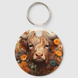 Llavero Una serie floral de vacas de las Highlands Diseño
