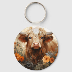 Llavero Una serie floral de vacas de las Highlands Diseño 