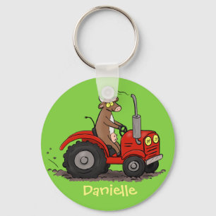 Llavero Una vaca feliz y linda conduciendo a un personaliz