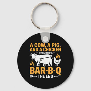 Llavero Una vaca un cerdo y un pollo entran en un R B Q El
