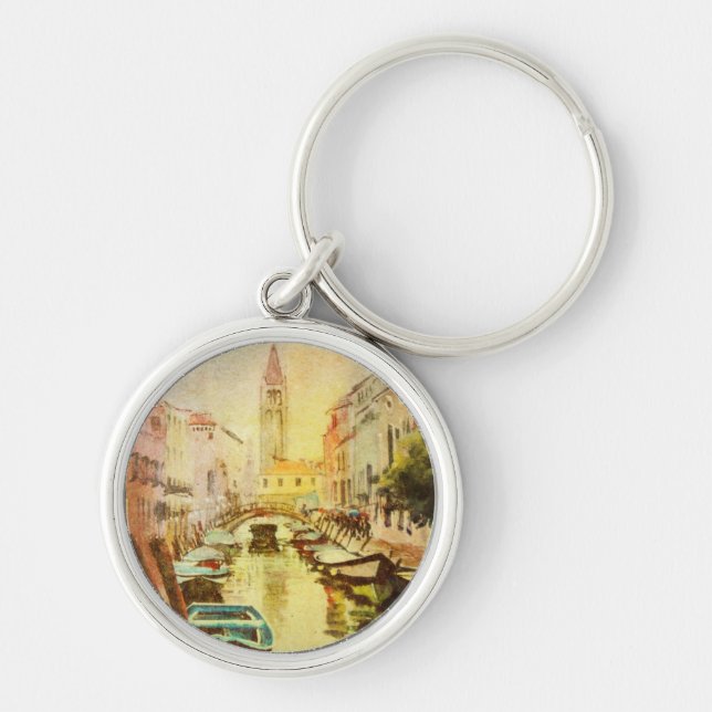 Llavero Una vista del canal con los barcos y los edificios (Frente)