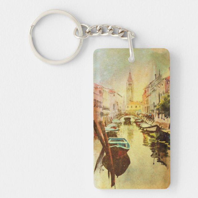 Llavero Una vista del canal con los barcos y los edificios (Frente)