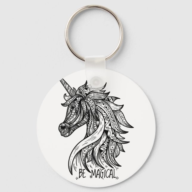 Llavero Unicorn Mandala Henna Doodle Black White Guay (Anverso)