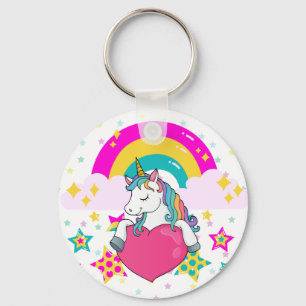Llavero Unicornio arcoiris con estrellas