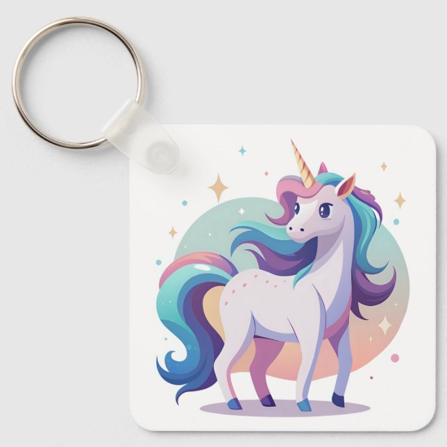 Llavero Unicornio arcoiris pastel al estilo personalizado (Anverso)