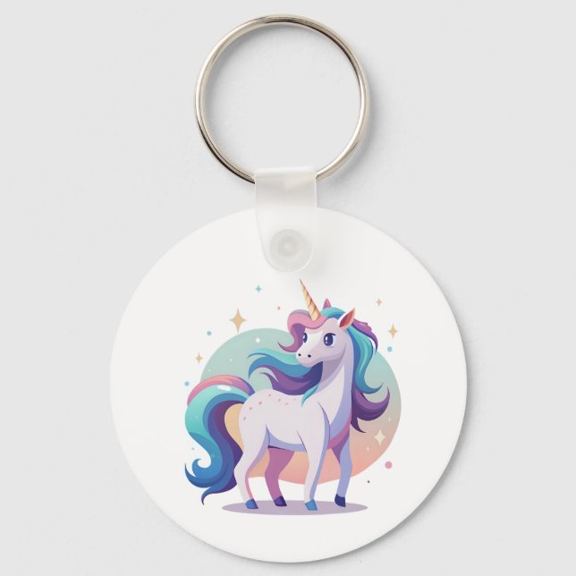 Llavero Unicornio arcoiris pastel al estilo personalizado (Anverso)