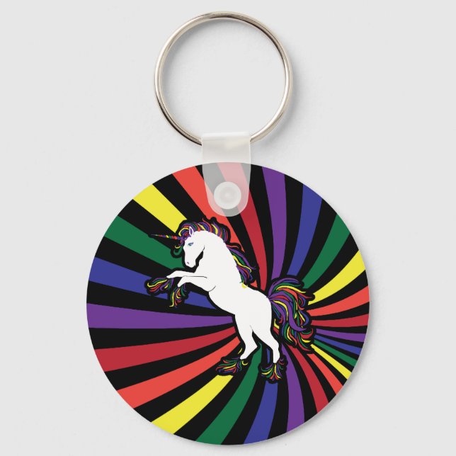 Llavero Unicornio arcoiris retro (Anverso)