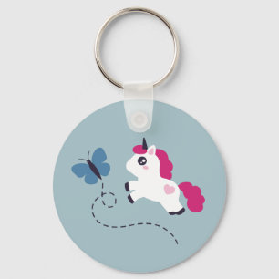 Llavero Unicornio blanco con mariposa