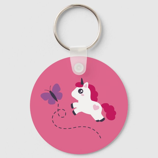 Llavero Unicornio blanco con mariposa (Anverso)