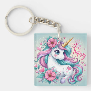 Llavero Unicornio con flores para mujeres y Chicas