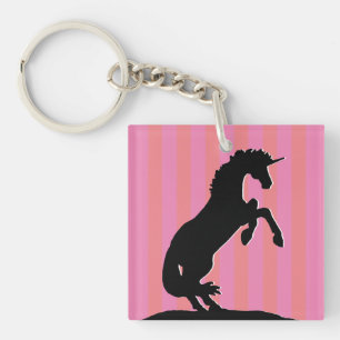 Llavero Unicornio de cría negra (rayas rosas)