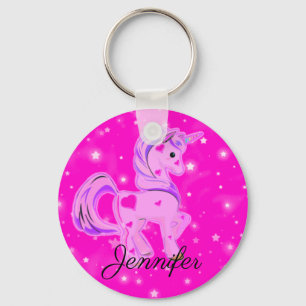 Llavero Unicornio de estrellas y corazones rosas y moradas