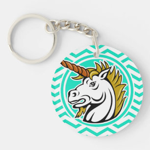 Llavero Unicornio enojado; Aqua Green Chevron