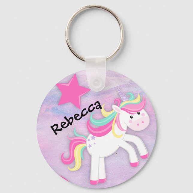 Llavero Unicornio rosa pastel personalizado (Anverso)
