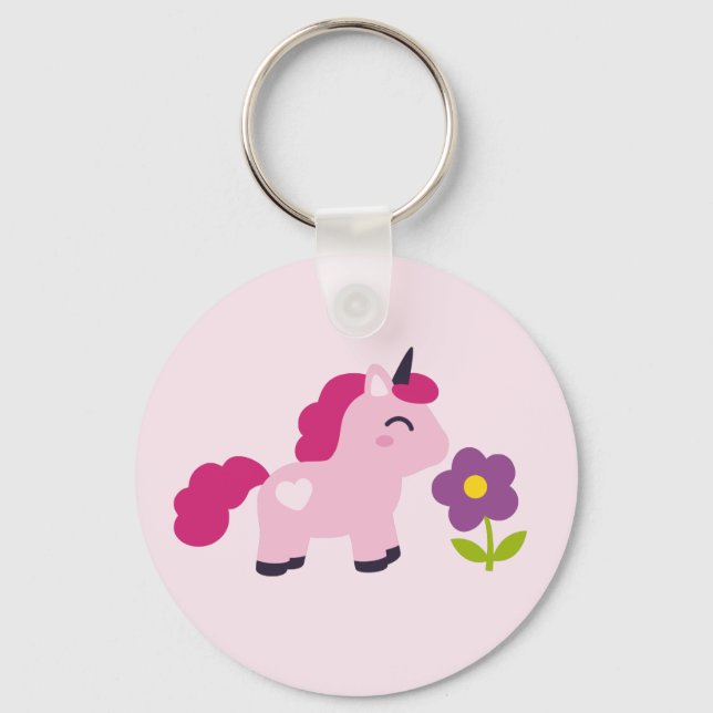 Llavero Unicornio rosado con flor (Anverso)