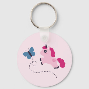 Llavero Unicornio rosado con mariposa
