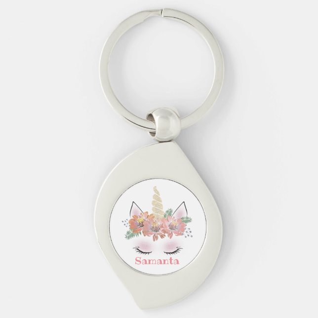 Llavero Unicornio, Unicornio Face, personalizada, femenina (Anverso)