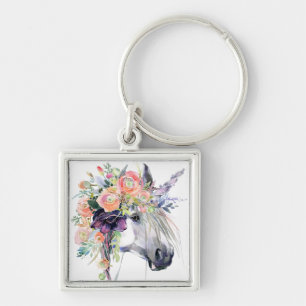 Llavero Unicornio vestido con flores