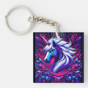 Llavero Unicornio Vibrante Con Elementos Florales