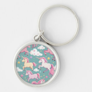 Llavero Unicornios con patrón de nubes y estrellas