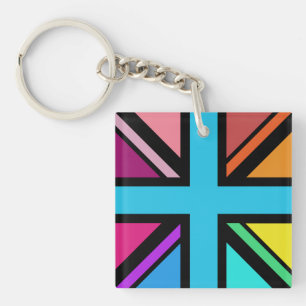 Llavero Unión Jack/Bandera Multicolorizado+Diseño Negro